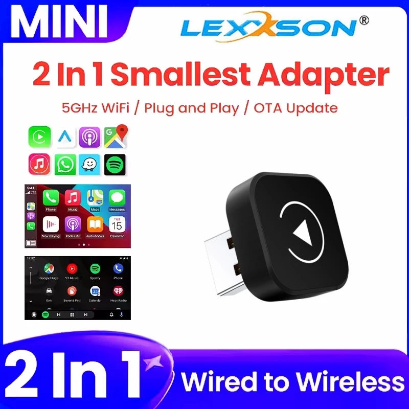 Nuevo adaptador 2 en 1 Mini CarPlay Box con cable a CarPlay inalámbrico Android Auto Smart Box Bluetooth conectar Plug & Play para 98% de coches
