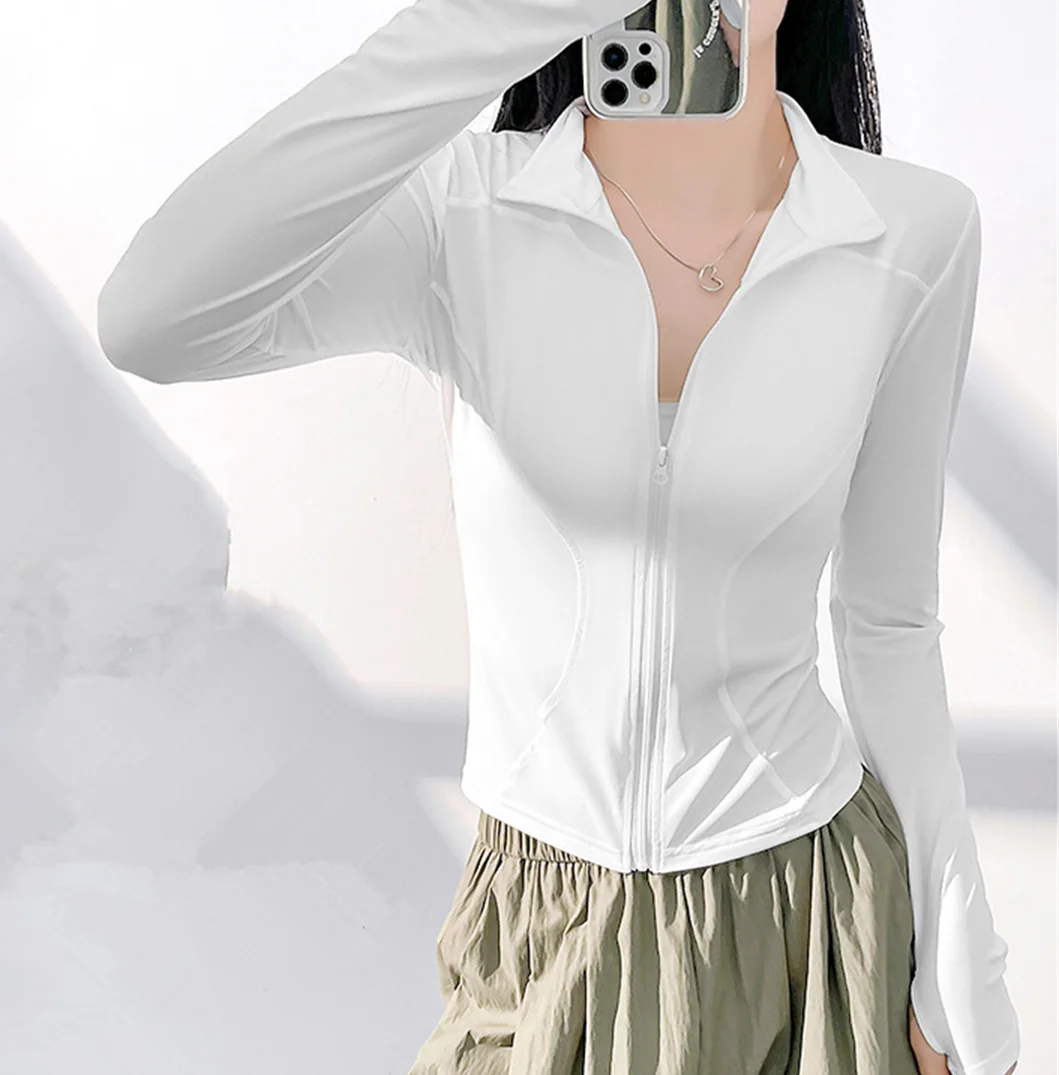 Chaqueta deportiva con cremallera para mujer, Top ajustado de manga larga para correr y Fitness, abrigo liso de secado rápido para Yoga, ropa informal sencilla