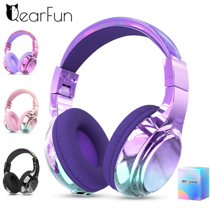 Kids Gradient Bluetooth Headphones, Wireless Over-Ear Headsets for Girls with Mic, Foldable Lightweight Headphones for School Travel