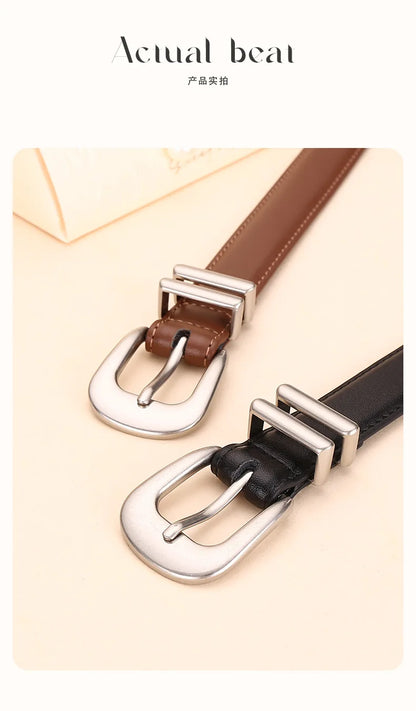 Cinturón de cuero genuino de aleación de alta gama para mujer; cinturón de cintura moderno y versátil; cinturón de corsé que combina tendencia