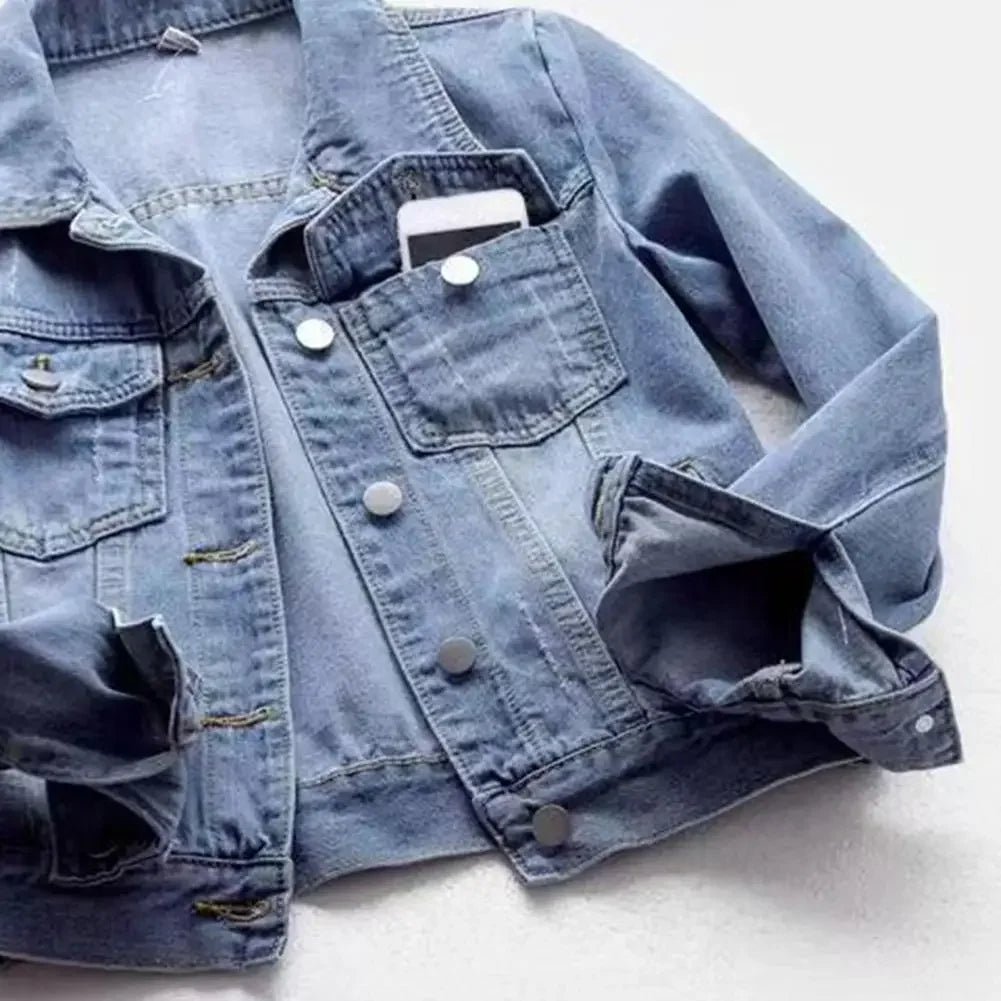 Chaqueta vaquera para mujer, chaqueta con solapa en el pecho y un solo pecho, abrigo corto ajustado de manga larga, chaquetas vaqueras Retro para mujer, prendas de vestir exteriores