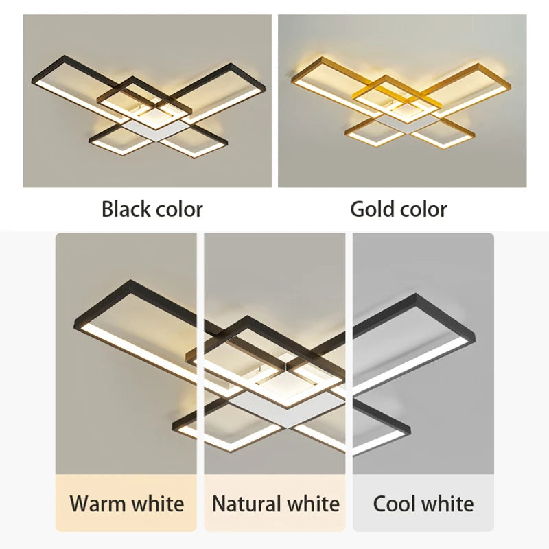 Modern LED Ceiling Lights for Living Room, Bedroom, Lustre, Home Decor, Dimmable Ceiling Lamp, Black/Gold Ceiling Light Fixtures