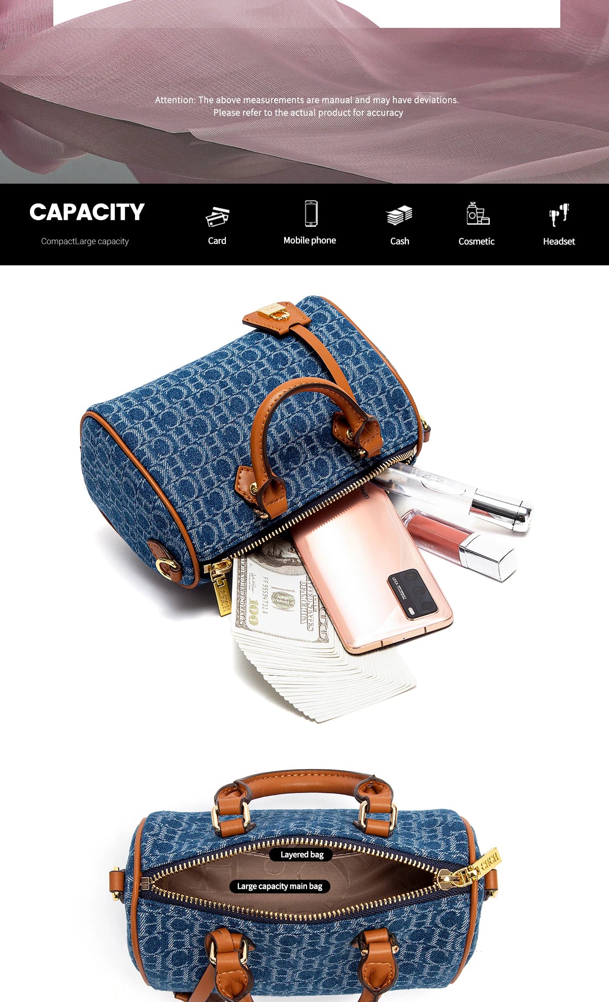 Bolso de hombro para mujer, nuevo bolso de almohada empalmado de vaquero, bolso informal de fiesta para mujer