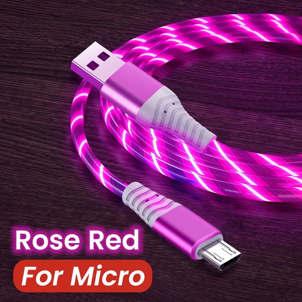MVQF 5A Fast Charging Cable, Luminous LED Cable, Micro USB TypeC Data Cable, Flowing Streamer Light, USB C LED Cable for Huawei Xiaomi.