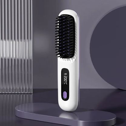 Cepillo alisador de pelo con pantalla LCD, alisador de carga USB inalámbrico, Mini cepillo alisador portátil para viajes en casa