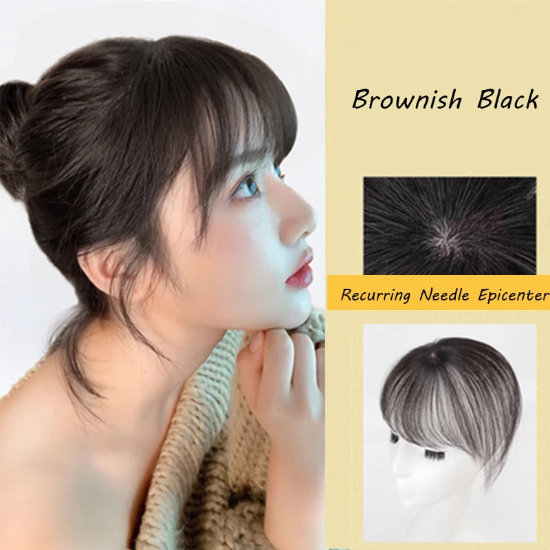 Wig with Air Bangs, Women's Wig Piece, Ultra-thin Traceless Qi Bangs, 5x5cm Women's Toupee with Silk Base Bangs and Cut