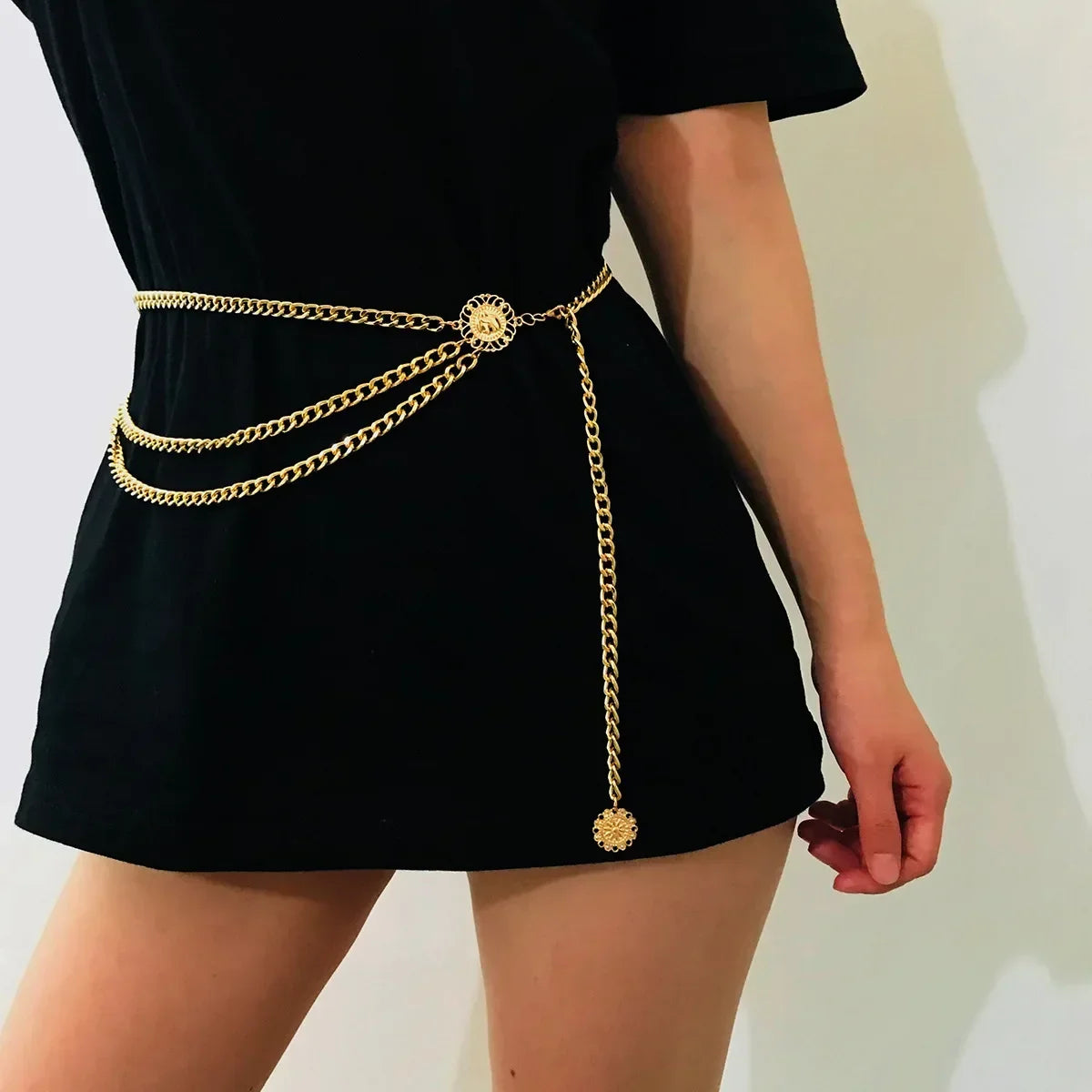 Estilo Punk Hip Hop, cadena de cintura que combina con todo, Luna, cinturón de Metal Vintage para mujer, cinturón de cadena de cintura alta Vintage para mujer.