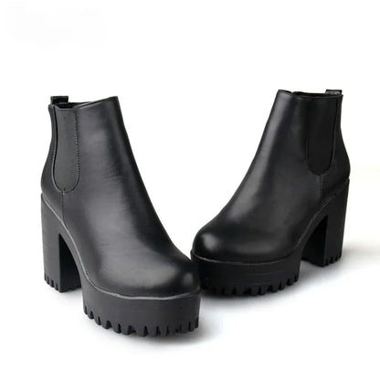 Botas de tacón cuadrado para Mujer, Zapatos con plataforma, de cuero PU, hasta el muslo, para motocicleta