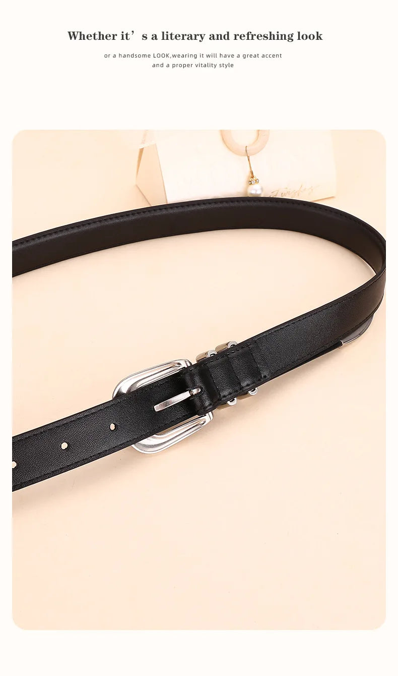 Cinturón de cuero genuino de aleación de alta gama para mujer; cinturón de cintura moderno y versátil; cinturón de corsé que combina tendencia