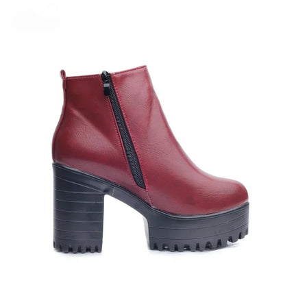 Botas de tacón cuadrado para Mujer, Zapatos con plataforma, de cuero PU, hasta el muslo, para motocicleta