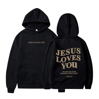 Sudadera con capucha con estampado de Jesús Loves You para mujer, suéter con capucha Vintage de Hip Hop, Tops de moda, Top estético