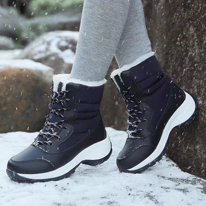 Botas de mujer, botas de tacón impermeables para invierno, botines de plataforma Tren, zapatos de nieve para mantener el calor, botas cortas de felpa para exteriores
