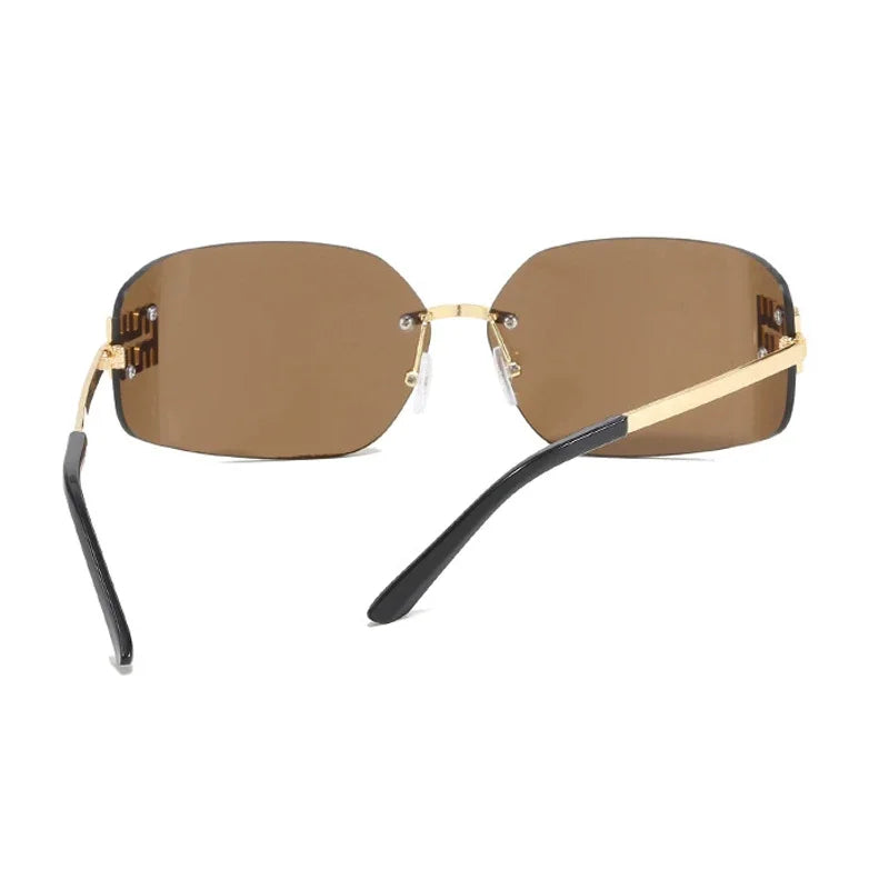 Gafas sin montura de lujo de Metal Funky para mujer, gafas clásicas con remaches de diseñador de marca, gafas de curvas con gradiente rectangular para mujer