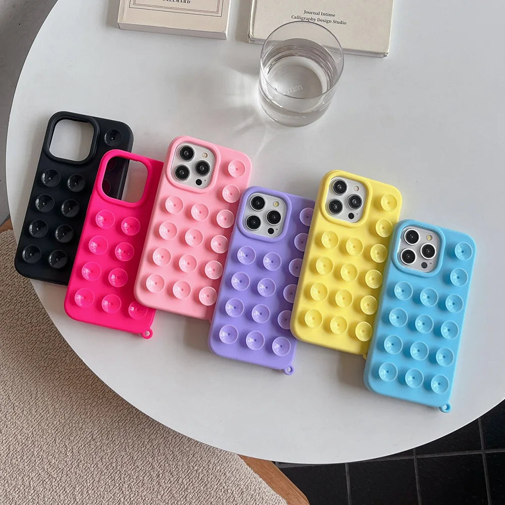 Funda de teléfono de silicona suave con ventosa para iPhone 16 Pro Max 17 13 14 11 12 15 Pro Max Plus antideslizante a prueba de golpes cubierta de Color caramelo