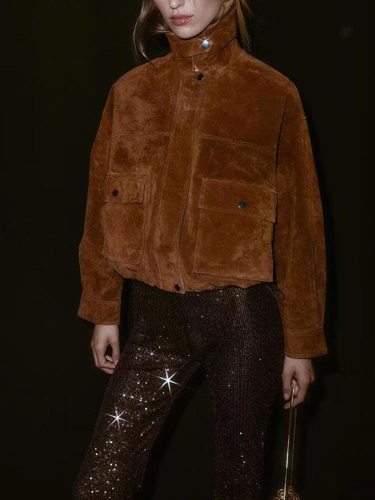 Chaqueta de Piloto de Cuero Puro para Mujer Z, Estilo, Corte Están, Chaqueta Corta, E y de Calidad