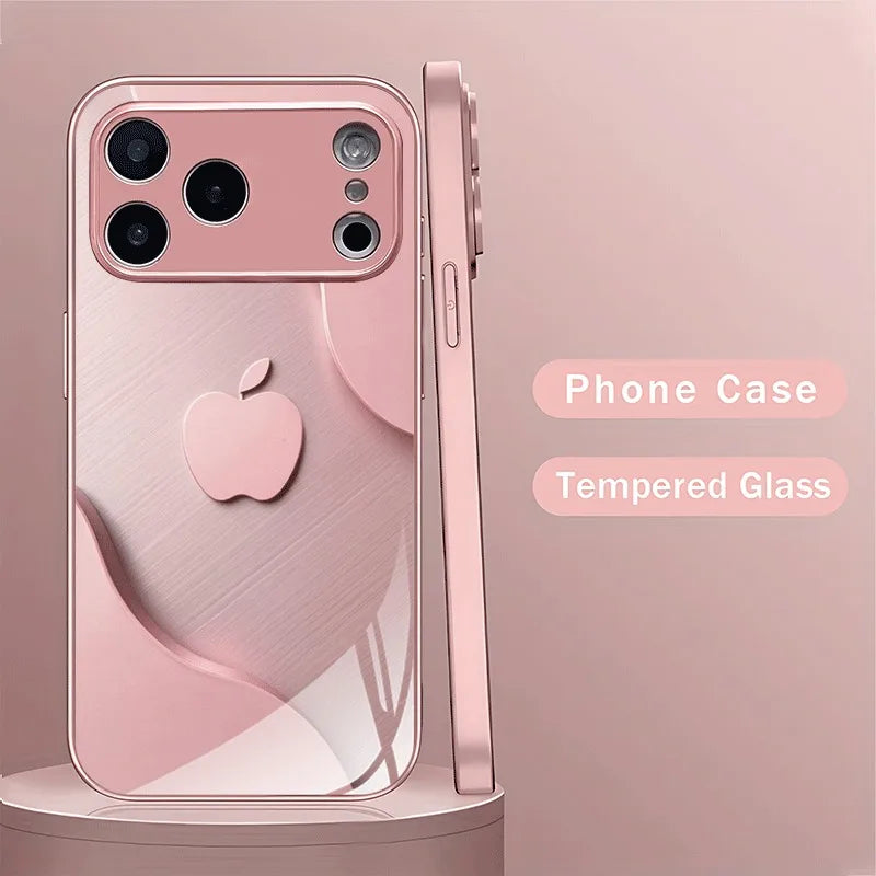Luxury Light Pink Metallic Paint Glass Phone Case for iPhone 17 16 15 14 13 12 11 Pro Max Plus 17Air 16E