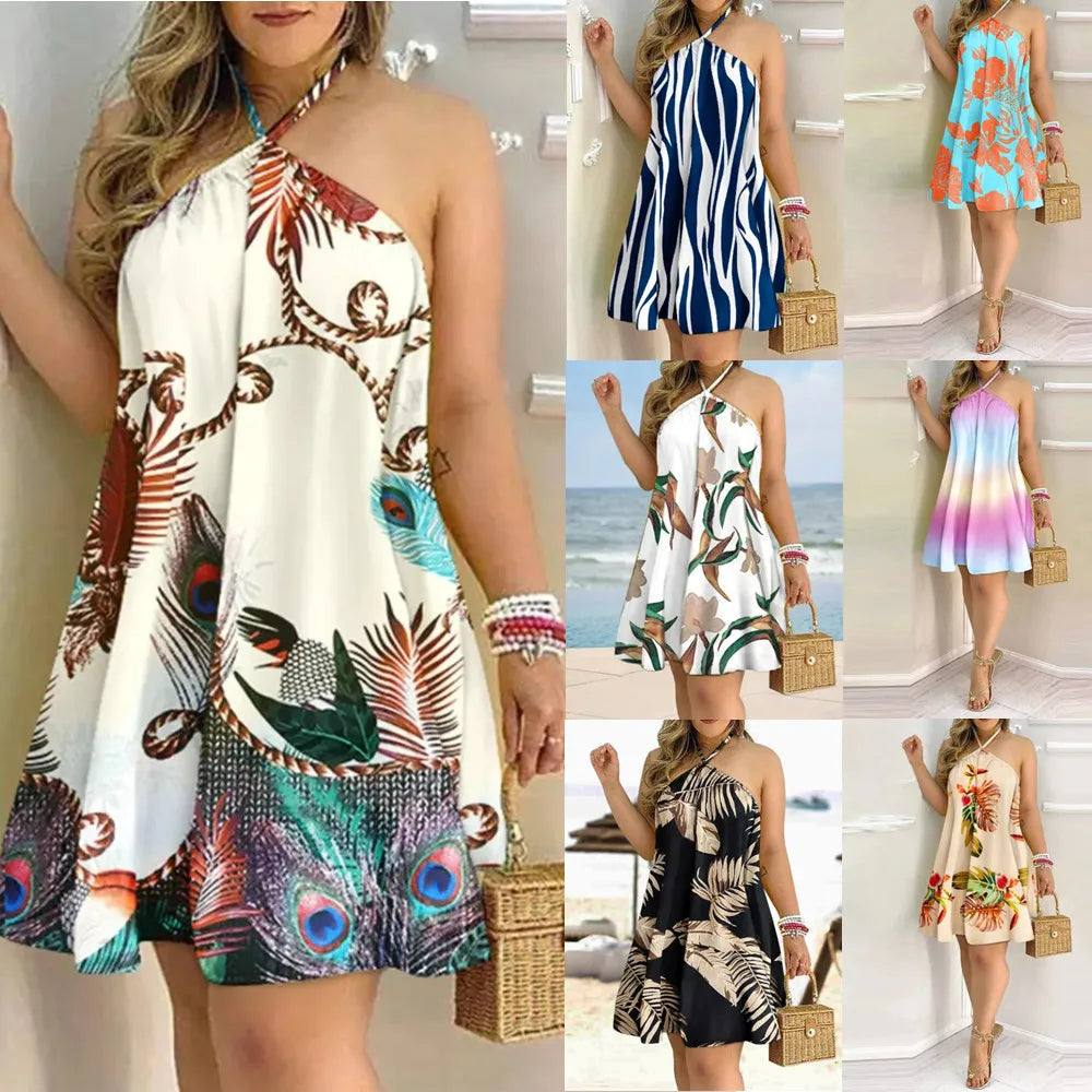 Vestido con cuello halter y estampado floral Vestido halter sin espalda bohemio para primavera y verano Ropa de mujer