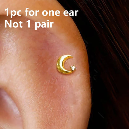 Pendientes de acero inoxidable con forma de estrella, Luna y sol para mujer, uso diario Simple, Piercing para cartílago, joyería Punk Unisex Rock, 1 ud.