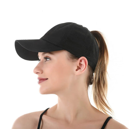 Gorra de béisbol de Color liso para mujer, sombrero de cola de caballo cruzada, malla de secado rápido, visera, Verano