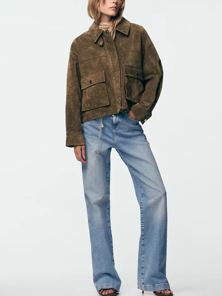 Chaqueta de Piloto de Cuero Puro para Mujer Z, Estilo, Corte Están, Chaqueta Corta, E y de Calidad