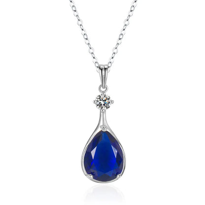 Luxury Necklace for Women, 925 Sterling Silver Jewelry Accessories, Waterdrop Shape Sapphire Zircon Gemstone Pendant, Wedding Party Gift