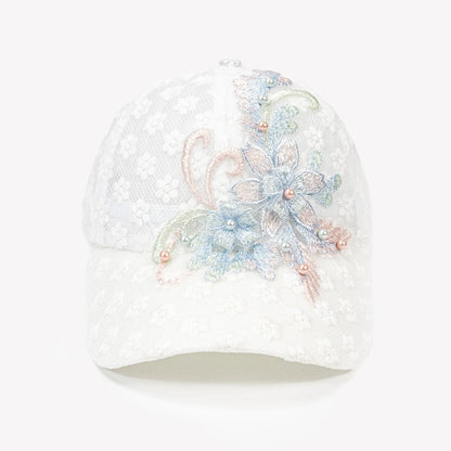 Gorra de béisbol de mujer transpirable ahuecada de encaje sombrero elegante bordado blanco