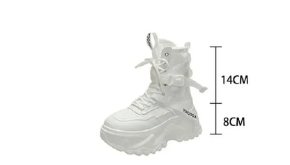Botas De moto con plataforma gruesa para Mujer, zapatos blancos con cordones y parte inferior gruesa, botines De Mujer para Otoño e Invierno