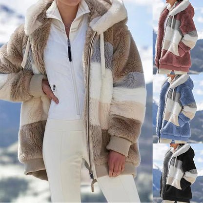 Chaqueta de gran tamaño para mujer, ropa de calle con capucha y bolsillo de felpa cálida, abrigo holgado para mujer, ropa femenina.