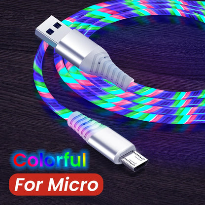 MVQF 5A Fast Charging Cable, Luminous LED Cable, Micro USB TypeC Data Cable, Flowing Streamer Light, USB C LED Cable for Huawei Xiaomi.