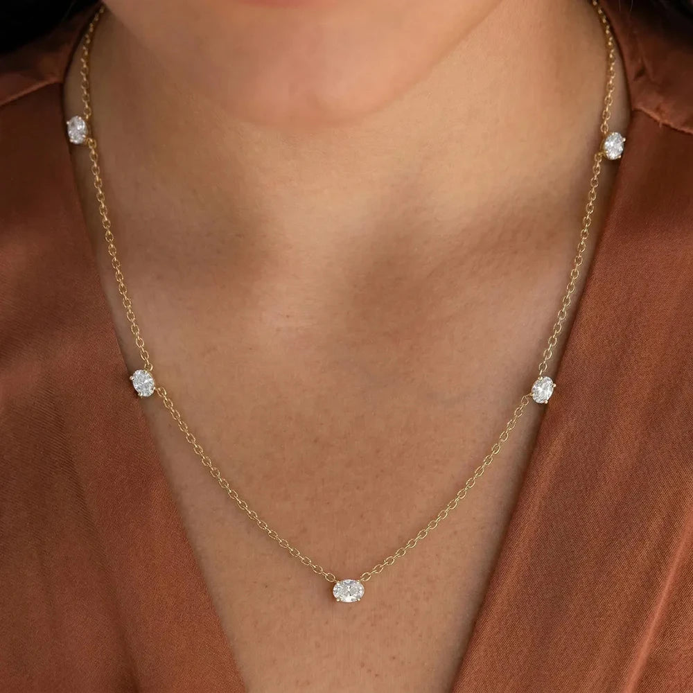 Collares de Moissanita Ovalada de 5cttw para Mujer, Diamante de Laboratorio con Certificado, Plata S925, Chapado en Oro de 18K.