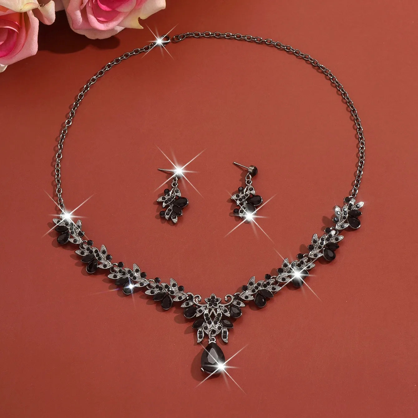 3 uds nuevos conjuntos de Collar de moda para mujer Collar de gota de agua gargantilla Collar pendiente conjunto de joyería para graduación cumpleaños boda nupcial