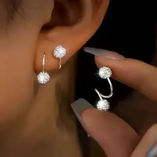 Fashionable and Luxurious Spherical Stud Earrings for Women, with S-Shaped Screw-Back Design, Suitable for Daily Wear