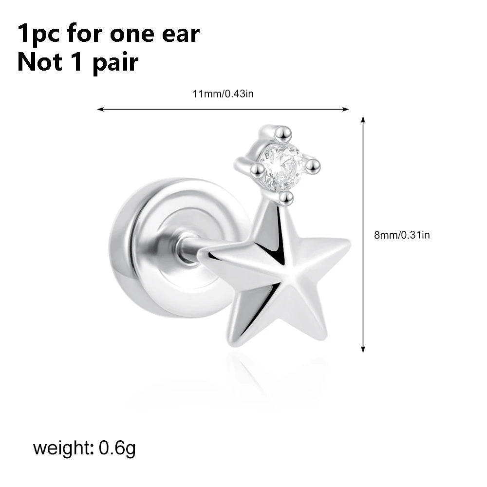 Pendientes de acero inoxidable con forma de estrella, Luna y sol para mujer, uso diario Simple, Piercing para cartílago, joyería Punk Unisex Rock, 1 ud.