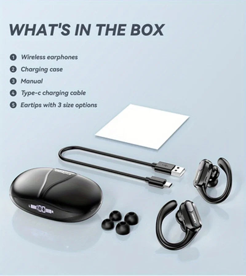 XT80 auriculares inalámbricos Bluetooth 5,3 auriculares verdaderos con micrófono Control de botón reducción de ruido ganchos para las orejas auriculares impermeables