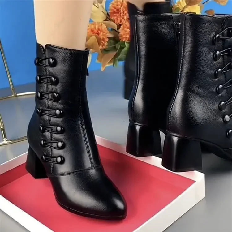 Botas de algodón para Mujer, zapatos de felpa con fondo suave, impermeables, con cremallera y tacón alto, Otoño e Invierno