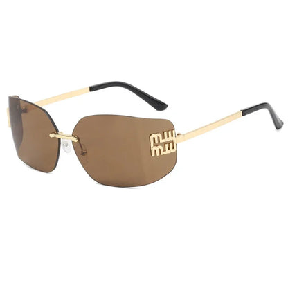 Gafas sin montura de lujo de Metal Funky para mujer, gafas clásicas con remaches de diseñador de marca, gafas de curvas con gradiente rectangular para mujer