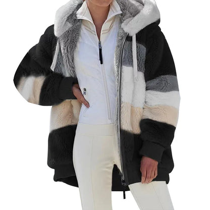 Chaqueta de gran tamaño para mujer, ropa de calle con capucha y bolsillo de felpa cálida, abrigo holgado para mujer, ropa femenina.