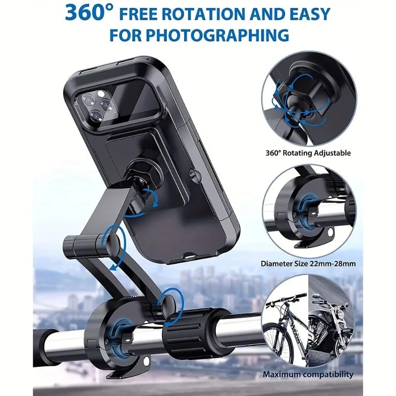 Soporte impermeable para teléfono móvil de motocicleta, bicicleta Universal, GPS 360 ° Soporte giratorio para teléfono