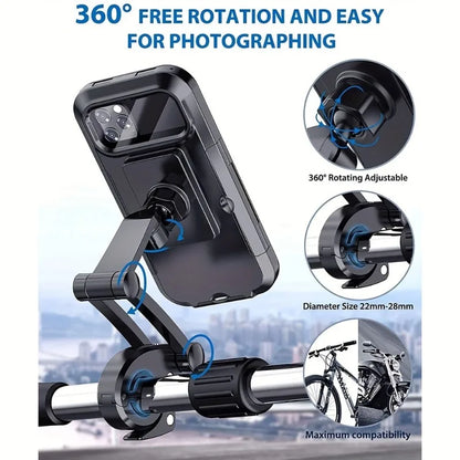 Soporte impermeable para teléfono móvil de motocicleta, bicicleta Universal, GPS 360 ° Soporte giratorio para teléfono