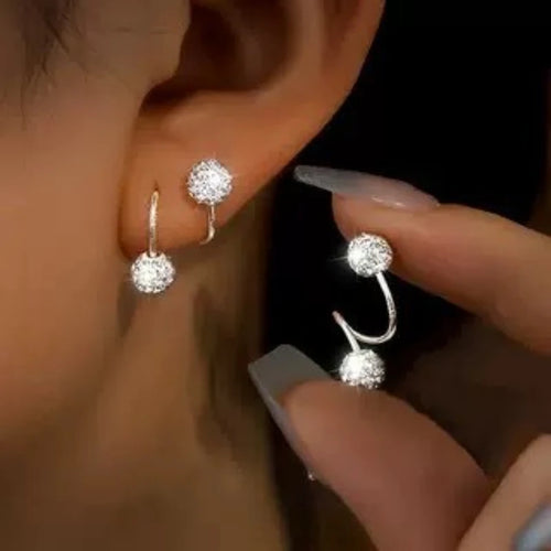 Fashionable and Luxurious Spherical Stud Earrings for Women, with S-Shaped Screw-Back Design, Suitable for Daily Wear