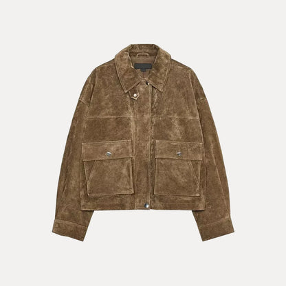 Chaqueta de Piloto de Cuero Puro para Mujer Z, Estilo, Corte Están, Chaqueta Corta, E y de Calidad