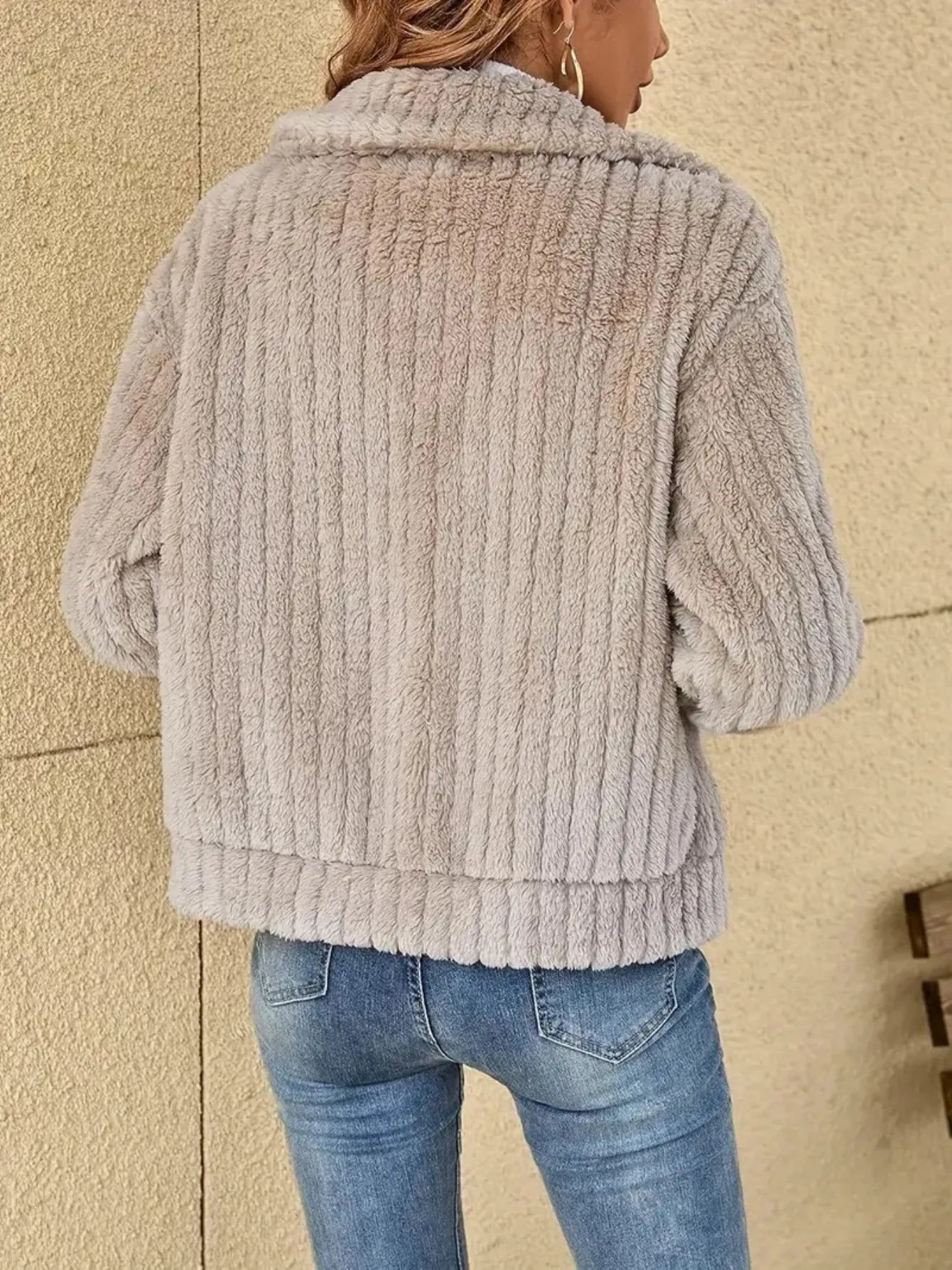 Cárdigan de felpa acanalado con huecos para otoño/invierno, abrigo de cuello corto 34/2000, ropa de abrigo cálida y acogedora a la moda para mujer