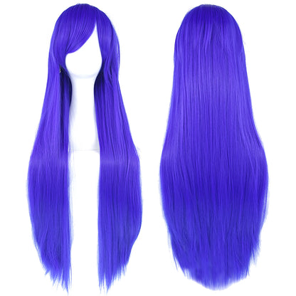 Soowee, pelo sintético de 80cm de largo, pelucas de Cosplay blancas y moradas, peluca recta de pelo negro para fiesta, peluca para mujer.