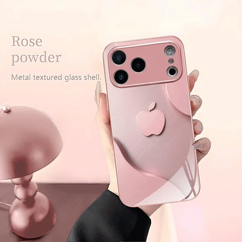 Luxury Light Pink Metallic Paint Glass Phone Case for iPhone 17 16 15 14 13 12 11 Pro Max Plus 17Air 16E