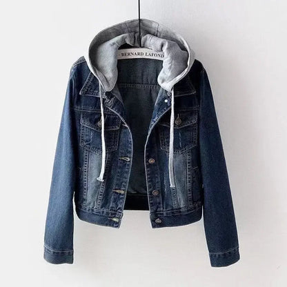 Chaqueta corta vaquera recortada para mujer primavera otoño estilo coreano nueva chaqueta con capucha de manga larga delgada suaviza tu silueta