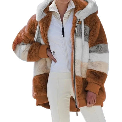 Chaqueta de gran tamaño para mujer, ropa de calle con capucha y bolsillo de felpa cálida, abrigo holgado para mujer, ropa femenina.