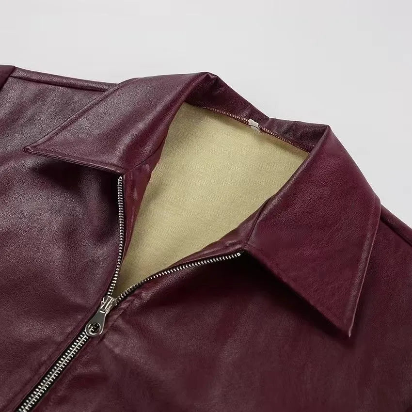 Autumn Winter Retro Leather Jacket 2026 New Women's PU Leather Jacket Short Lapel Motorcycle Loose Coat Women's Biker Leather Coat