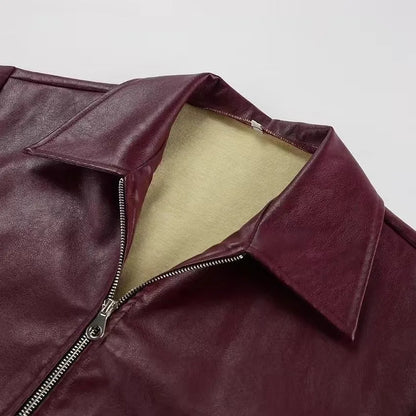 Autumn Winter Retro Leather Jacket 2026 New Women's PU Leather Jacket Short Lapel Motorcycle Loose Coat Women's Biker Leather Coat