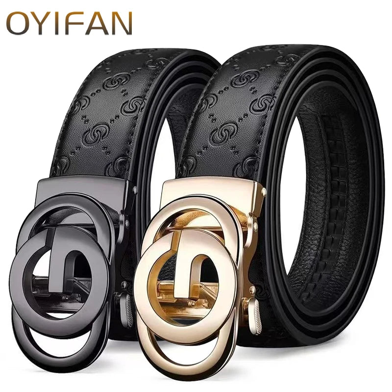 Cinturón de lujo para hombre y mujer, cinturón con hebilla automática para hombre, cinturón de cuero genuino de alta calidad, cinturón de negocios con diseño impreso para hombre