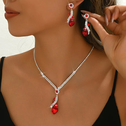 Conjunto de joyería Vintage elegante para mujer, collar con diamantes de imitación brillantes, gargantilla de cristal brillante, pendientes de boda para fiesta, 3 uds.